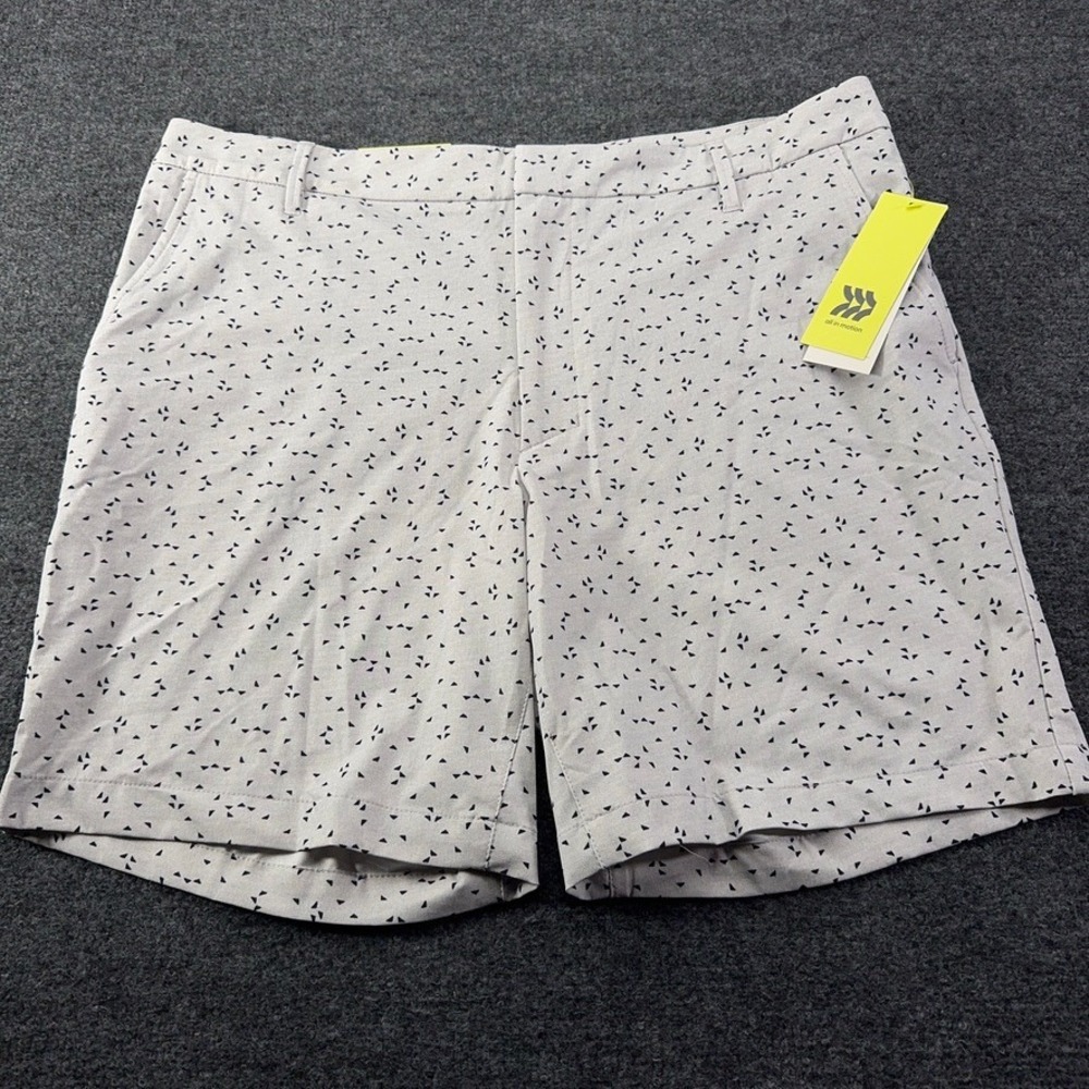 All in Motion Mens Golf Shorts 38 Silver Geometric Print Moisture Wicking NWT